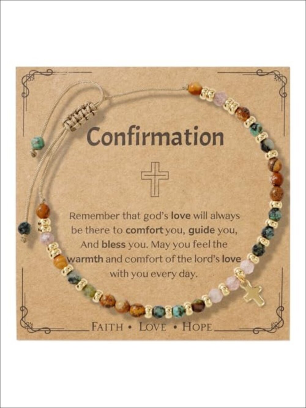 Natural Stone Cross Beaded Bracelet Adjustable Inspirational Religious Easter